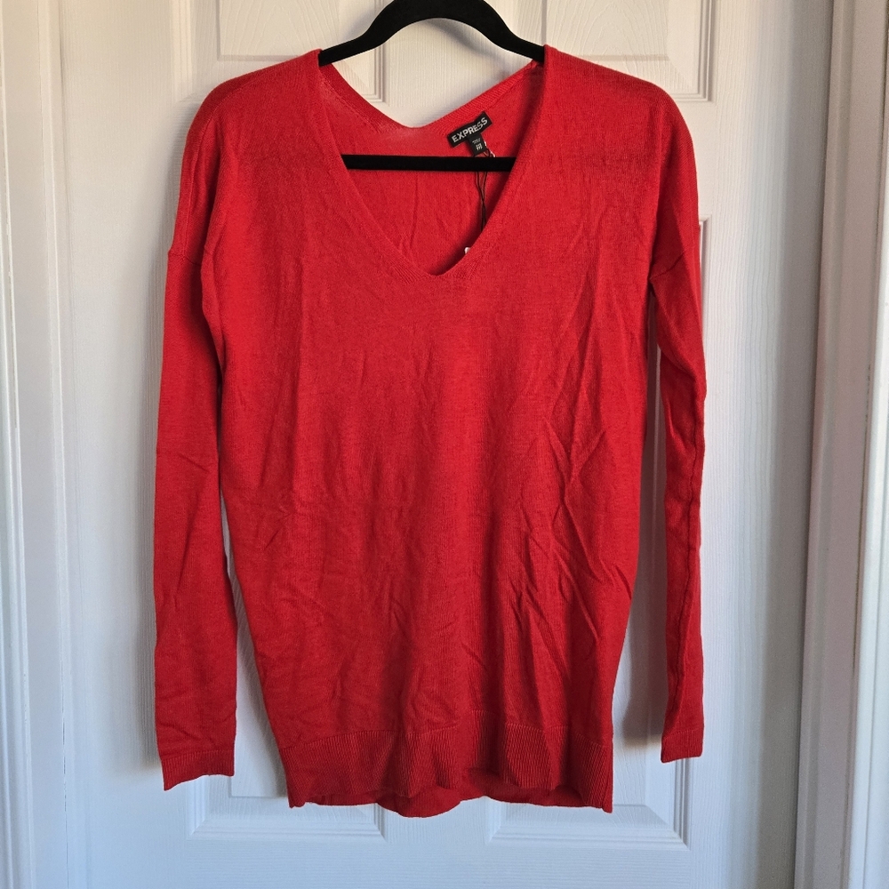 Express Red V-neck sweater in size xxs with Cashmere